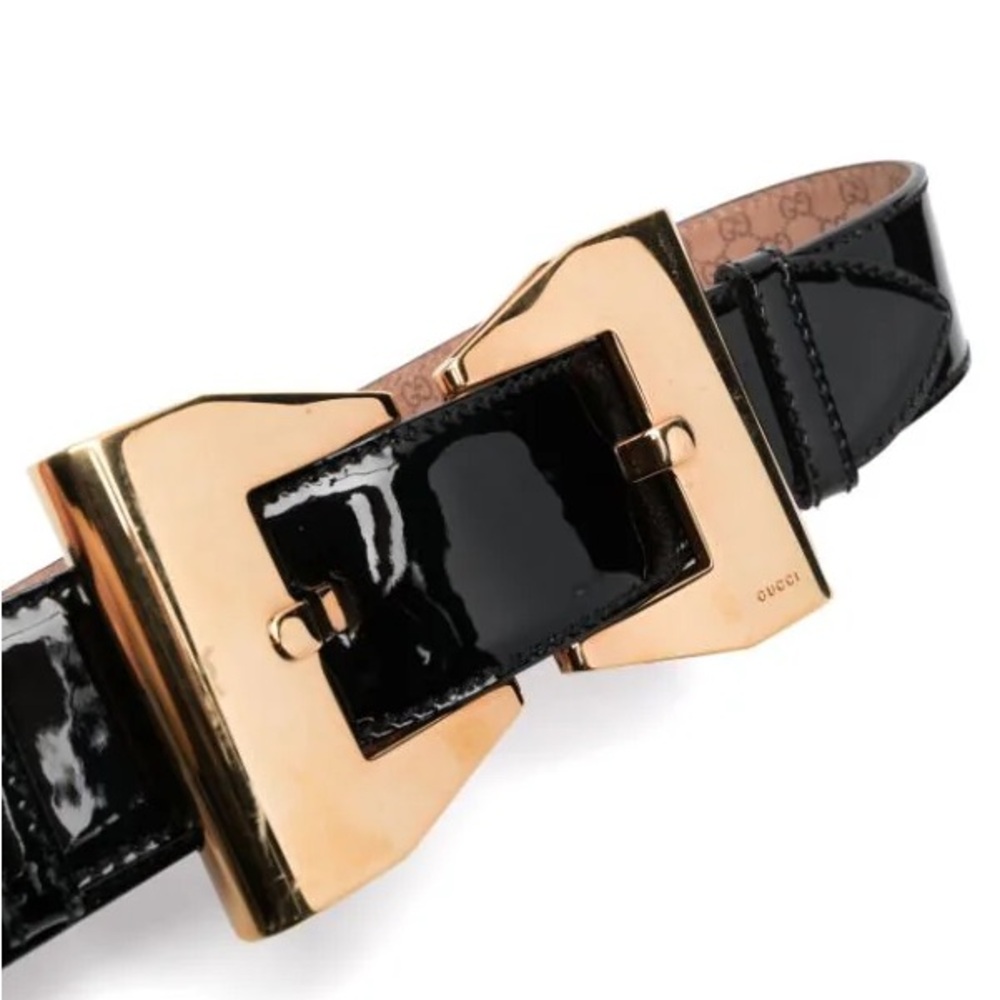 GUCCI Gold Bow Black Patent Belt